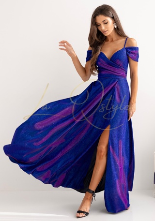 VALENTINA sukienka brokatowa z hiszpańskim dekoltem CHABER - AMARANT