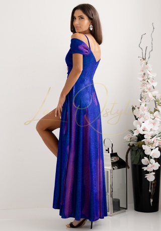 VALENTINA sukienka brokatowa z hiszpańskim dekoltem CHABER - AMARANT