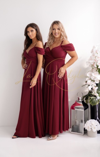 VALENTINA sukienka gładka z hiszpańskim dekoltem BORDOWA