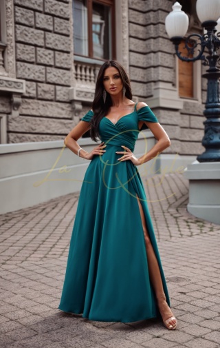 VALENTINA sukienka gładka z hiszpańskim dekoltem BUTELKOWA ZIELEŃ