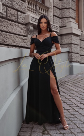 VALENTINA sukienka gładka z hiszpańskim dekoltem CZARNA