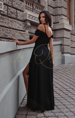 VALENTINA sukienka gładka z hiszpańskim dekoltem CZARNA