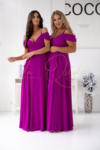 VALENTINA sukienka gładka z hiszpańskim dekoltem MAGENTA