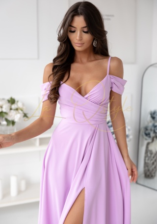 VALENTINA sukienka gładka z hiszpańskim dekoltem LILA