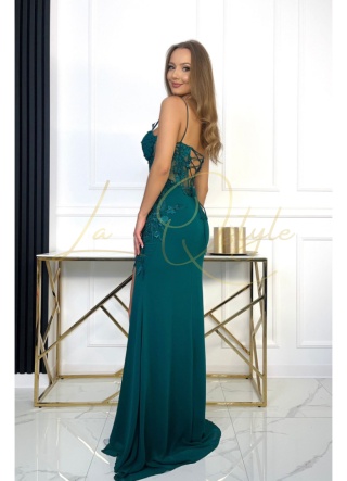 VERA dopasowana długa sukienka z koronką BUTELKOWA ZIELEŃ