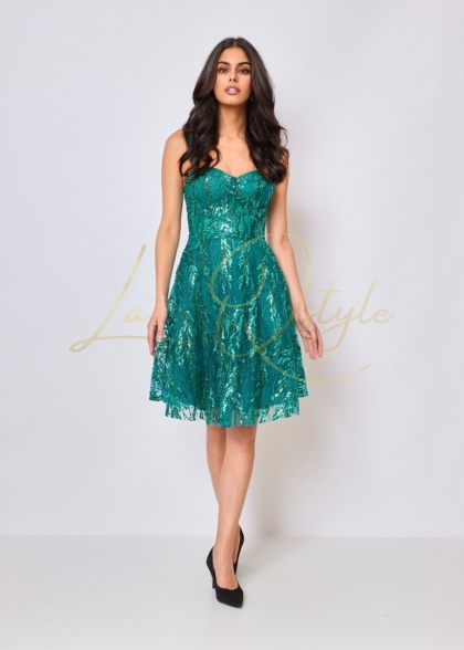 ZAINA tiulowa mini sukienka brokatowa z gorsetem BUTELKOWA ZIELEŃ