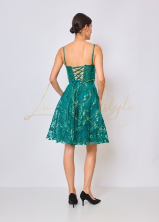 ZAINA tiulowa mini sukienka brokatowa z gorsetem BUTELKOWA ZIELEŃ
