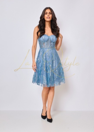 ZAINA tiulowa mini sukienka brokatowa z gorsetem ZIMNY NIEBIESKI