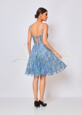 ZAINA tiulowa mini sukienka brokatowa z gorsetem ZIMNY NIEBIESKI