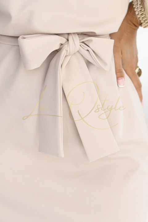 Sukienka z asymetryczną spódnicą i paskiem BEŻOWA