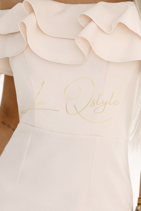 Dopasowana sukienka midi w stylu hiszpańskim beżowa