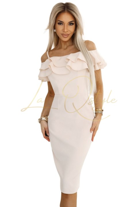 Dopasowana sukienka midi w stylu hiszpańskim beżowa