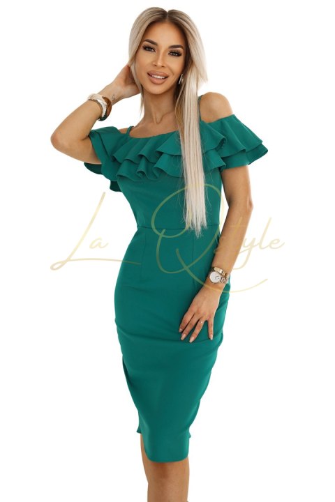 Dopasowana sukienka midi w stylu hiszpańskim ZIELONA