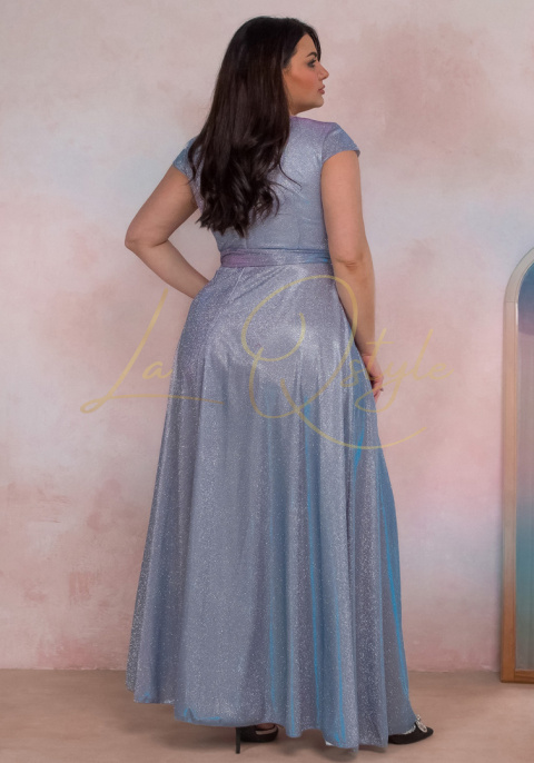 Sukienka brokatowa z rękawem BŁĘKIT-RÓŻ