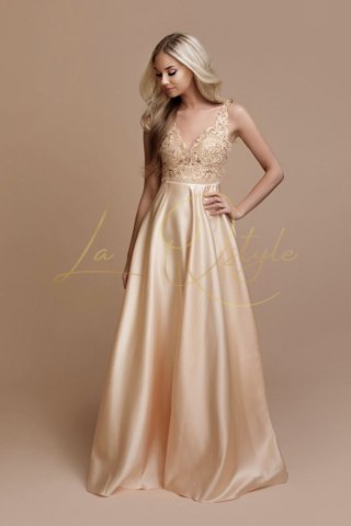 FANNY satynowa sukienka z koronką i odkrytymi plecami ZŁOTA