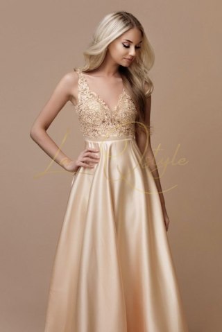 FANNY satynowa sukienka z koronką i odkrytymi plecami ZŁOTA