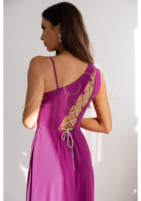 Gładka sukienka z ozdobnym wiązaniem na plecach MAGENTA