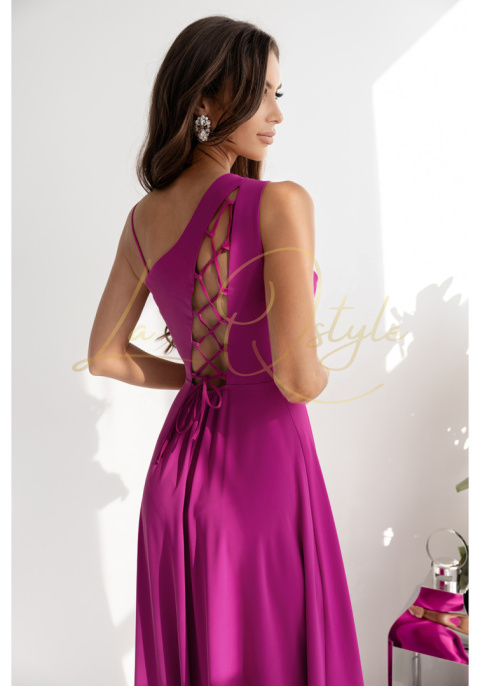 Gładka sukienka z ozdobnym wiązaniem na plecach MAGENTA