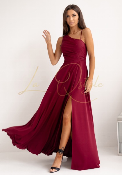 MONAKO gładka sukienka z ozdobnym wiązaniem na plecach BORDOWA