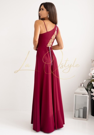 MONAKO gładka sukienka z ozdobnym wiązaniem na plecach BORDOWA