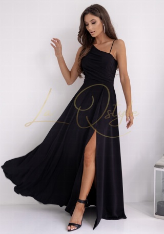 MONAKO gładka sukienka z ozdobnym wiązaniem na plecach CZARNA