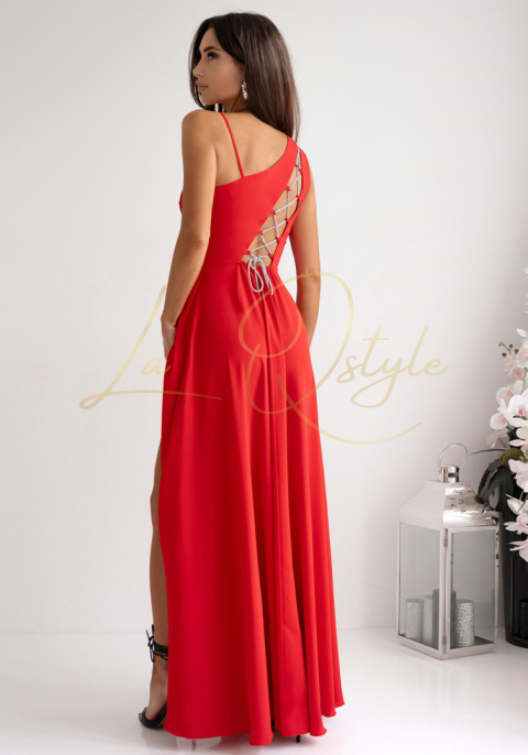 Gładka sukienka z ozdobnym wiązaniem na plecach CZERWONA