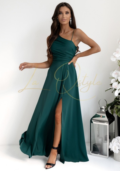 MONAKO gładka sukienka z ozdobnym wiązaniem na plecach BUTELKOWA ZIELEŃ