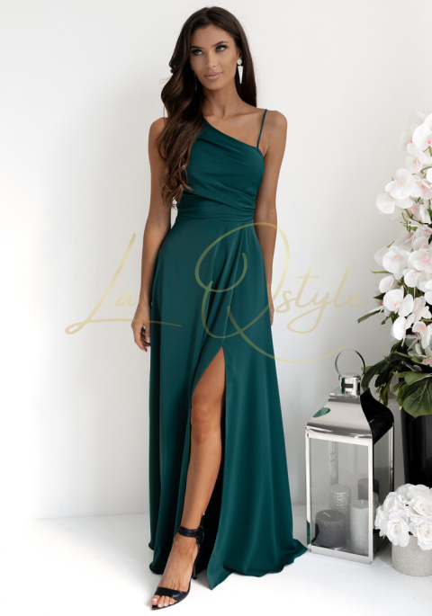 Gładka sukienka z ozdobnym wiązaniem na plecach BUTELKOWA ZIELEŃ