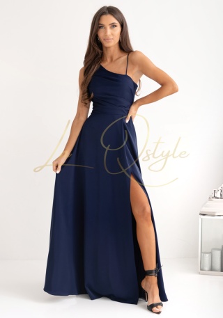 MONAKO gładka sukienka z ozdobnym wiązaniem na plecach GRANATOWA