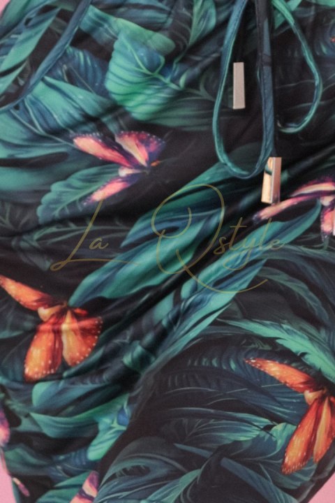 Sukienka sportowa z kieszonkami i wiązaniem - liście 3D