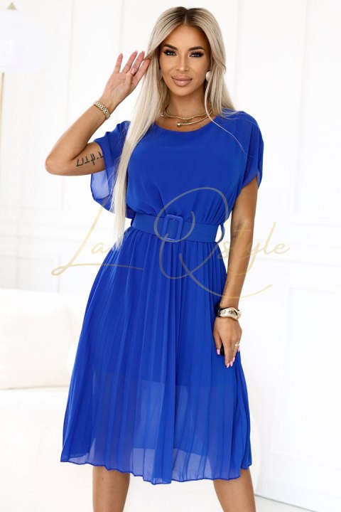 Plisowana szyfonowa sukienka midi z szerokim paskiem CHABROWA