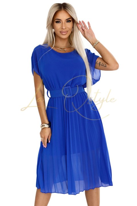 Plisowana szyfonowa sukienka midi z szerokim paskiem CHABROWA