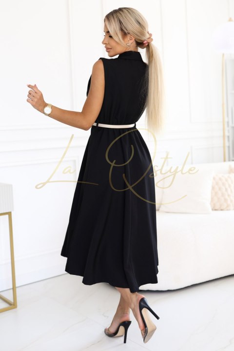 Elegancka szmizjerka midi ze złotymi guzikami i paskiem CZARNA