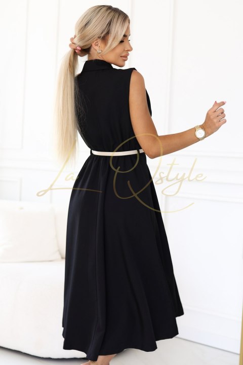 Elegancka szmizjerka midi ze złotymi guzikami i paskiem CZARNA