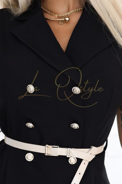Elegancka szmizjerka midi ze złotymi guzikami i paskiem CZARNA