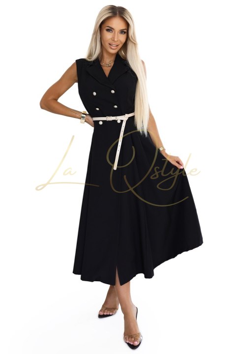 Elegancka szmizjerka midi ze złotymi guzikami i paskiem CZARNA