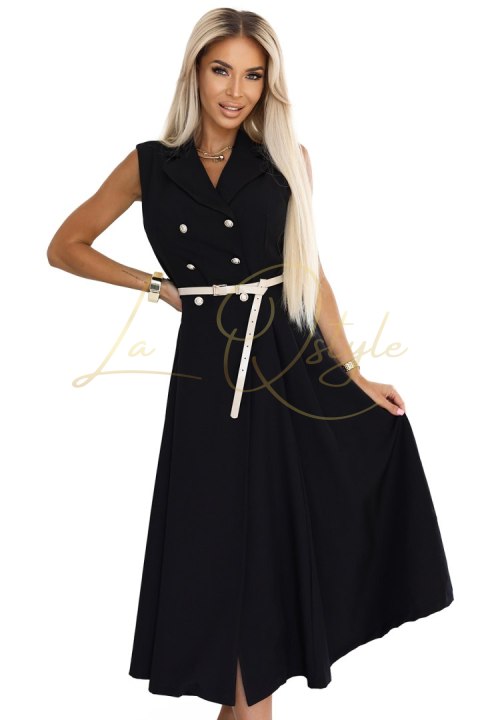 Elegancka szmizjerka midi ze złotymi guzikami i paskiem CZARNA