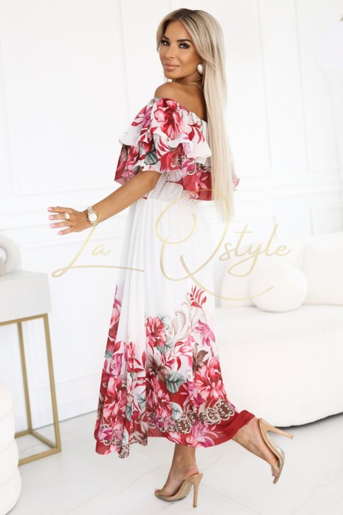 Długa letnia sukienka hiszpanka w kwiatowy czerwony wzór ombre