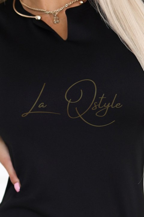 Zmysłowa ołówkowa sukienka z krótkim rękawkiem i ozdobnym dekoltem CZARNA