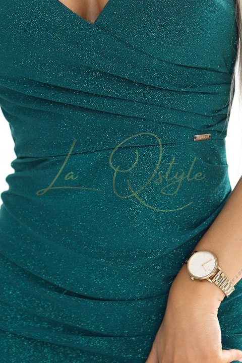 Olśniewająca brokatowa sukienka ołówkowa z kopertowym dekoltem i ramiączkami ZIELONA