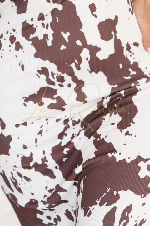 SAVANNAH dopasowana sukienka bez ramiączek w brązowo-biały wzór boho