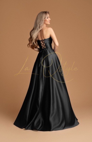 ALIZEE długa gładka sukienka z gorsetem i tiulem CZARNA