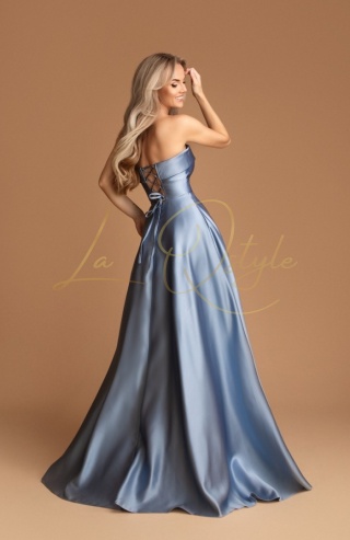 ALIZEE długa gładka sukienka z gorsetem i tiulem ZIMNY NIEBIESKI