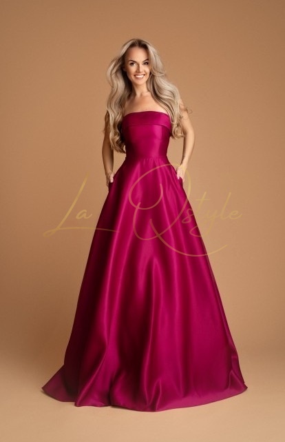 ALIZEE długa gładka sukienka z gorsetem i tiulem FUKSJA
