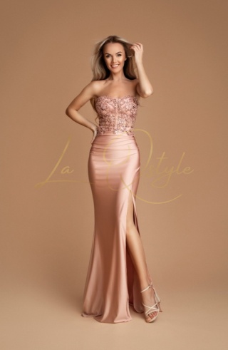 VANESSA dopasowana sukienka rybka z cekinowym gorsetem PUDROWY RÓŻ