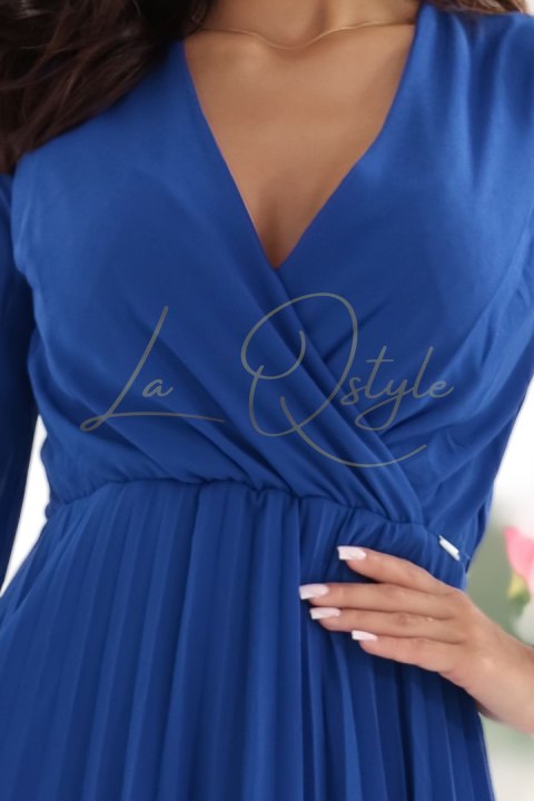 Elegancka plisowana sukienka z dekoltem i długim rękawkiem CHABROWA