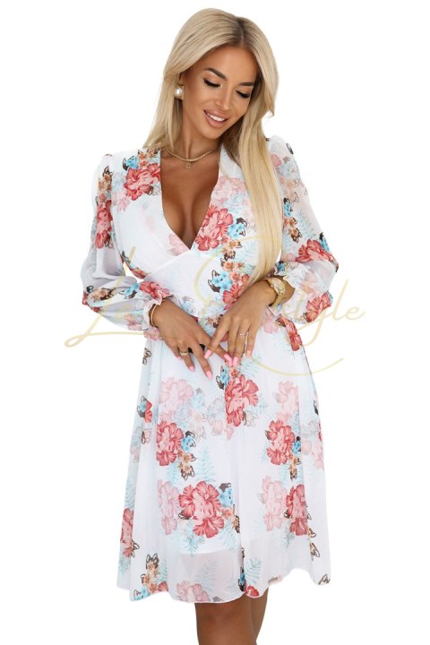 Szyfonowa kopertowa sukienka z długim rękawkiem - MALWY