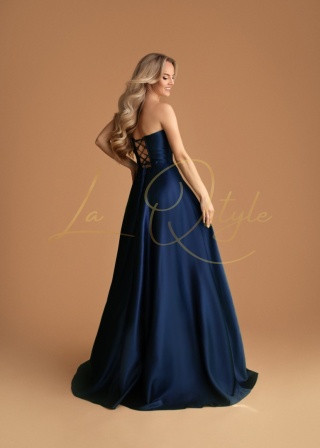 RUTH gorsetowa gładka sukienka balowa z tiulem GRANATOWA