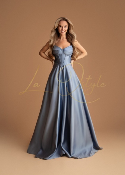 RUTH gorsetowa gładka sukienka balowa z tiulem ZIMNY NIEBIESKI