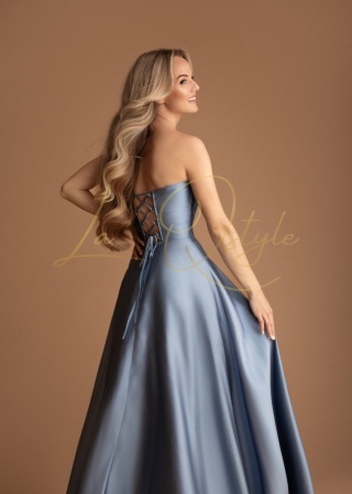 RUTH gorsetowa gładka sukienka balowa z tiulem ZIMNY NIEBIESKI